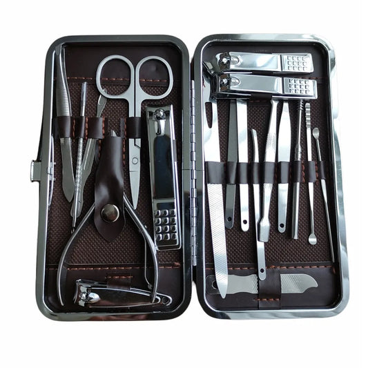 KIT CORTA UÑAS DELUXE - 19 PIEZAS  ACERO INOXIDABLE